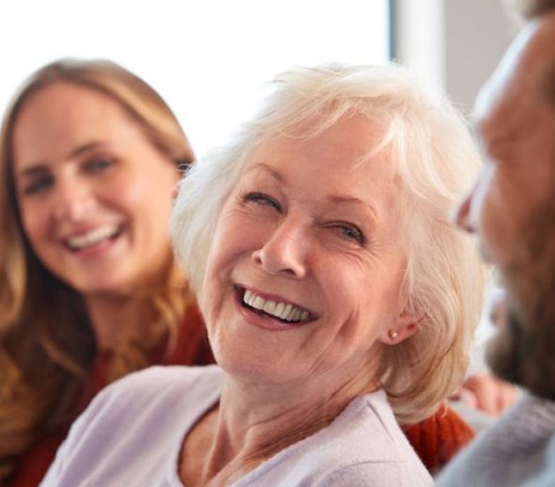 a group of people laughing together